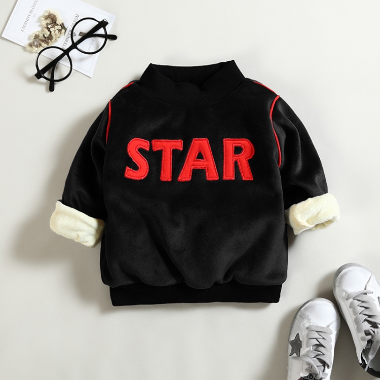 

Winter Warm Baby Casual Thick Velvet Letter Pattern Sports Top, Height:110cm(Black)