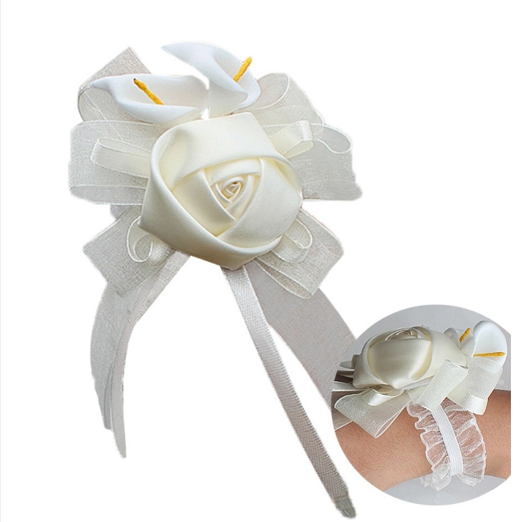 

Wedding Groom Bride Boutonniere Rhinoceros Calla Brooch Wrist Flower, Style:Wrist Flower