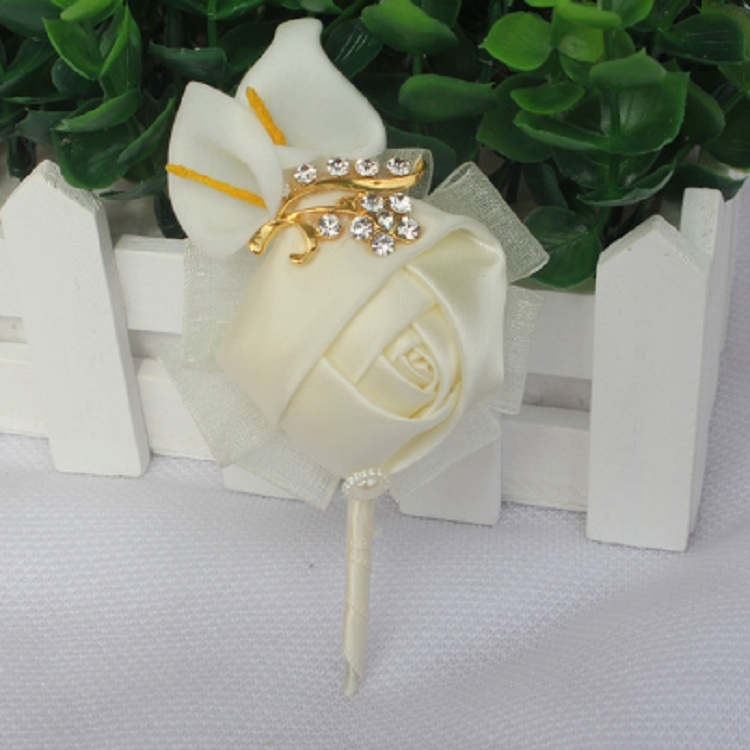 

Wedding Groom Bride Boutonniere Rhinoceros Calla Brooch Wrist Flower, Style:Golden Boutonnierer