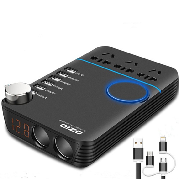 

OZIO 200W Car Inverter 12V/24V To 220V USB Socket Fast Charging Pressure Switch, Model:12/24V I20-I