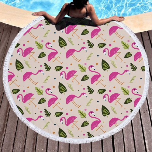 

Round Beach Towel Sun Protection Shawl Quick-drying Beach Mat with Tassels, Size: 150 x 150cm(Flamingo 4)