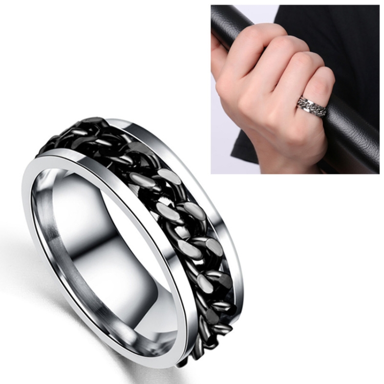 

Punk Rock Stainless Steel Rotatable Chain Rings, Ring Size:9(Black)