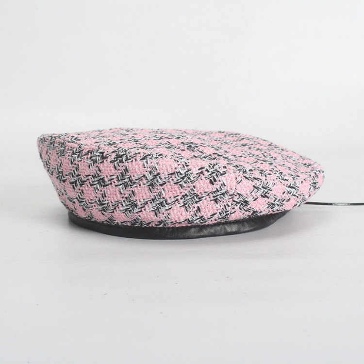 

Ladies Retro Style Houndstooth Pattern Cordillas Beret, Hat Size:56-58cm(Pink)