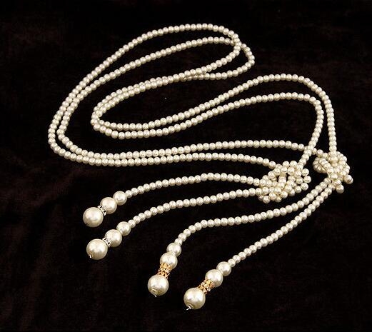 

Fashion Pearl Long Necklace for Women Vintage Pendants(Silver double pcs)