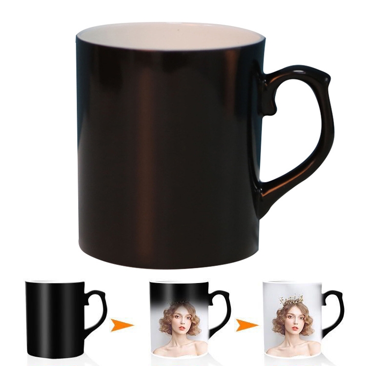 

Creative Gift Personality Thermal Transfer Magic Cup Color Change Cup Ceramic Tea Cup Black Ear Handle Scrub
