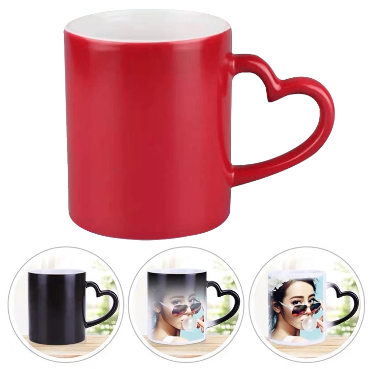 

Creative Gift Personality Thermal Transfer Magic Cup Color Change Cup Ceramic Tea Cup Rde Heart Handle Scrub