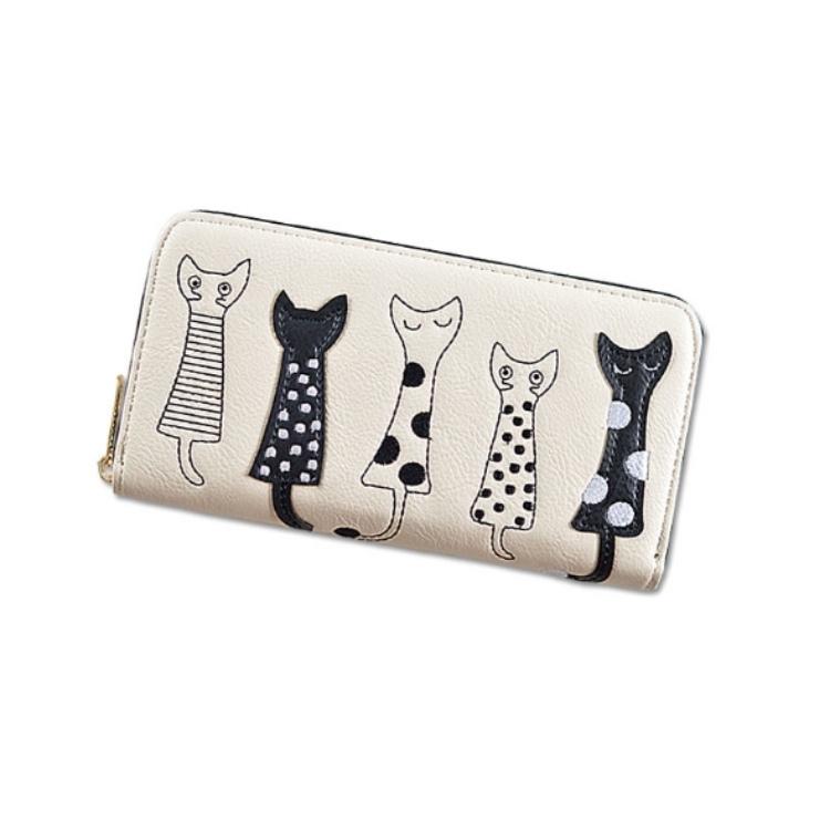 

Cat Pattern Coin Purse Leisure Wallet Card Holders Handbag PU Leather Woman Wallet(Creamy White)