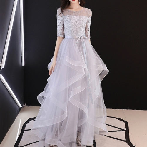 

Elegant Half Sleeved Lace Long Skirt Party Evening Dress, Size:L(Grey)