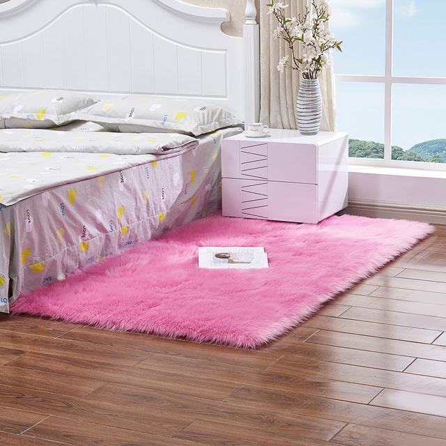 

Luxury Rectangle Square Soft Artificial Wool Sheepskin Fluffy Rug Fur Carpet, Size:60x60cm(Rose Red)