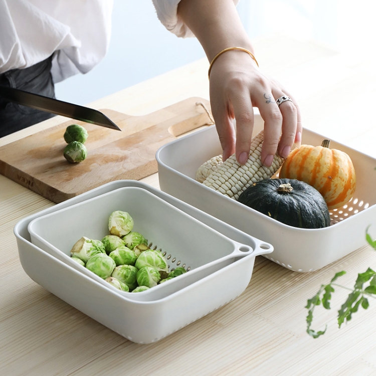 

3 in 1 Household Creative Rectangular Kitchen Plastic Fruit and Vegetable Storage Basket Drain Basket Set(Gray)