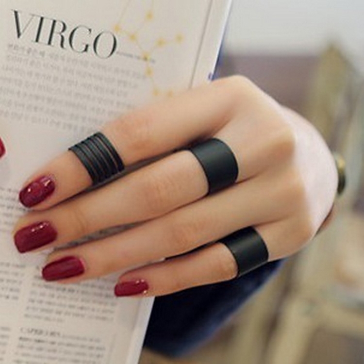 

3 Sets Women Punk Rock Black Matte Open Ring