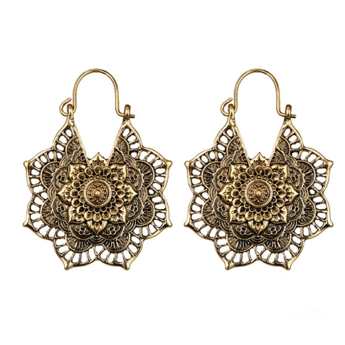 

Vintage Ethnic Style Metal Openwork Flower Flower Earrings Bohemian Carved Earrings(Gold)