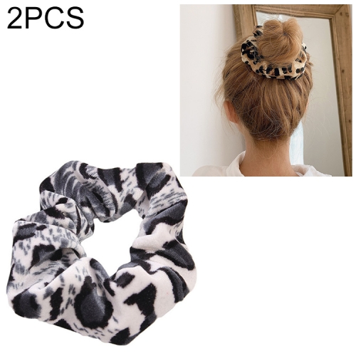 

2 PCS Velvet Leopard Hair Ring Gold Velvet Headband Flannel Hair Band Hairball Hair Pocket Flower(Piebald)