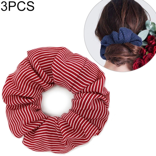 

3 PCS Fashion Girls Women Stripe Hair Scrunchie Ponytail Grip Loop Holder Stretchy Hair band(Red)