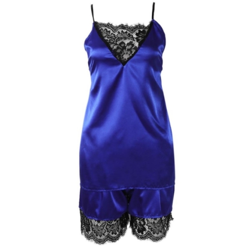 

3 PCS Simulation Silk Comfortable Lace Pupil Sexy Split Ladies Pajamas Home Service, Size:S(Blue)