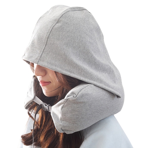 

Portable Airplane Travel U-shaped Hooded Pillow Nap Time Neck Pillow(Light Grey)