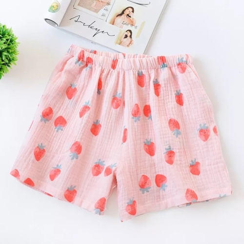 

Women Shorts Summer Cotton Gauze Pajamas Cute Strawberry Student Pants Casual Large Size Home Pants Thin, Size:L(Pink)