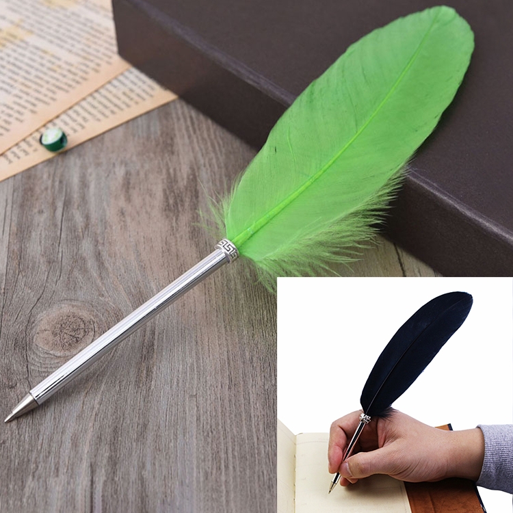 

Ostrich Feather Quill Ballpoint Pen Wedding Gift Office School Signature Pen, Length:26cm(Fruit Green)