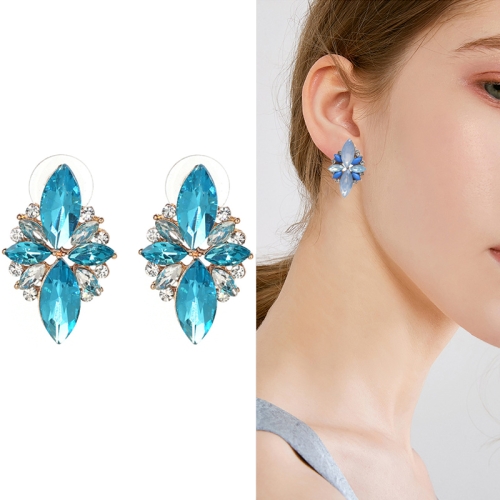 

Five-leaf Petal Crystal Earrings Pink Diamond Earrings Simple Jewelry(Lake blue)