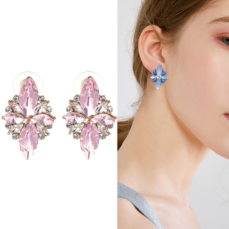 

Five-leaf Petal Crystal Earrings Pink Diamond Earrings Simple Jewelry(pink)