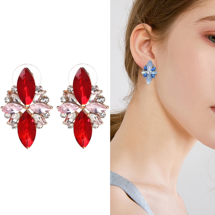 

Five-leaf Petal Crystal Earrings Pink Diamond Earrings Simple Jewelry(red)