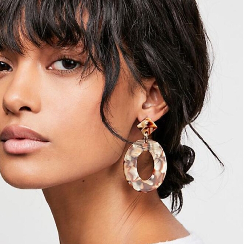 

Trend Acrylic Resin Oval Geometry Big Circle Dangle Earrings for Women colorful