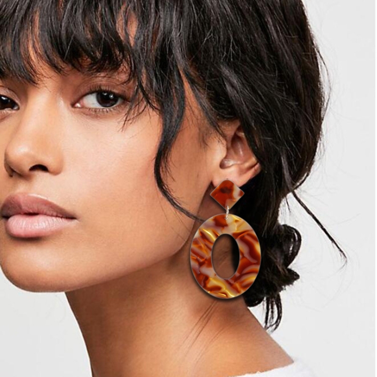 

Trend Acrylic Resin Oval Geometry Big Circle Dangle Earrings for Women Coffee