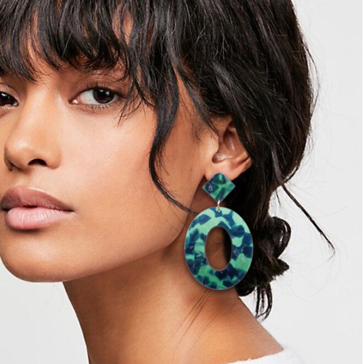 

Trend Acrylic Resin Oval Geometry Big Circle Dangle Earrings for Women green