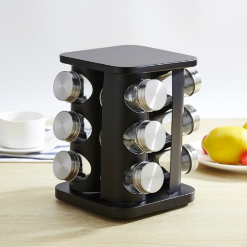 

12 in 1 Stainless Steel Canister Set with Turnable Holder(Black)