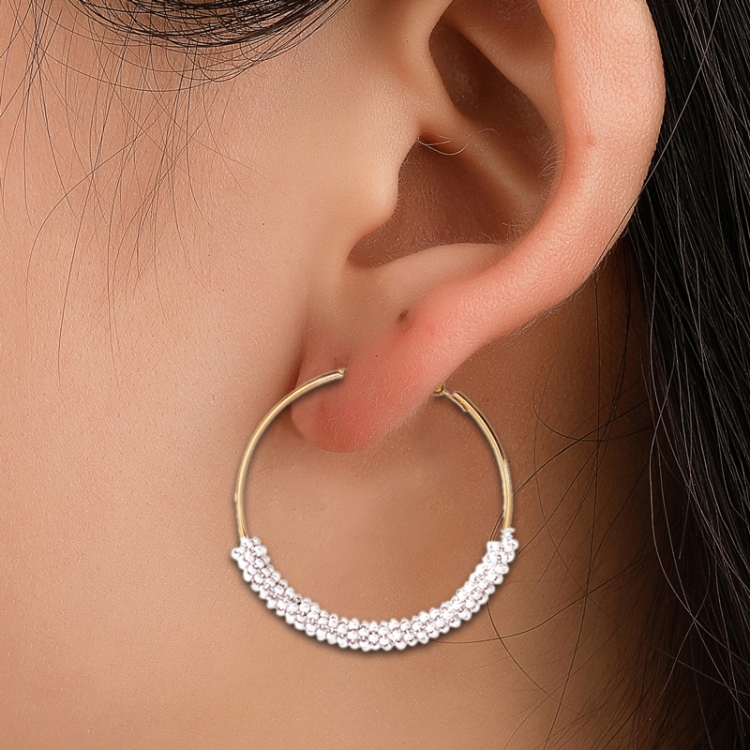 

Women Hoop Earrings Ethnic Vintage Bead Boho Earrings Statement Jewelry(white)