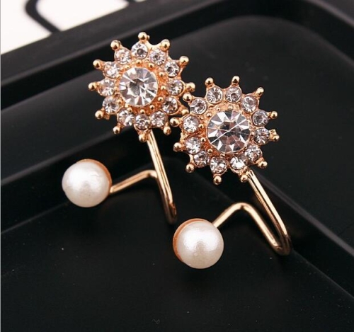 

2 PCS Stylish and Beautiful Full of Snowflake Sweet Pearl Stud Ear Clip Earrings(rose gold)