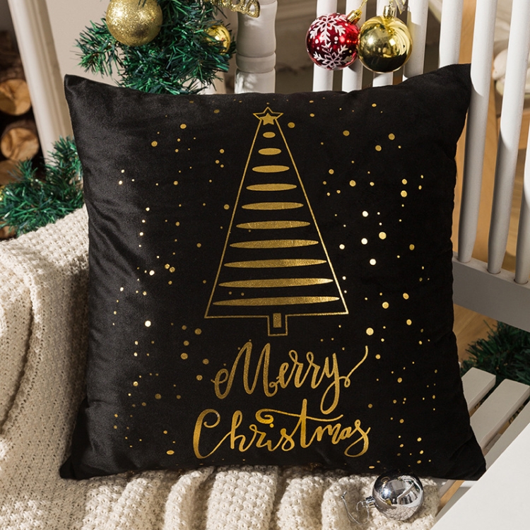 

Merry Christmas Pillow Case Gold Foil Printing Pillow Cover Sofa Waist Throw Cushion Cover Coffee Shop Decorative 43cm x 43cm(1)