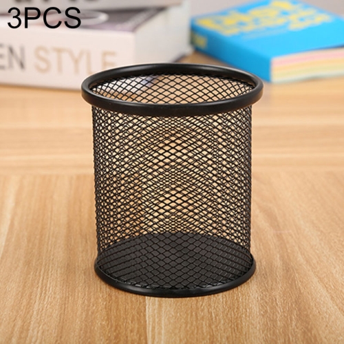 

3 PCS Pen Container Holder Mesh Style Metal Pencil Holder(Round Black)