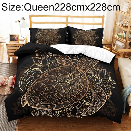 

Bronzing Flower Turtle Home Textile Bedding Luxury Three-Piece Duvet Cover and Pillow Case Set, Size:Queen228cmx228cm