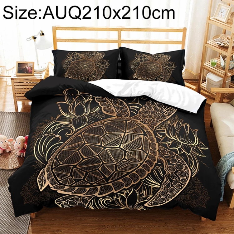 

Bronzing Flower Turtle Home Textile Bedding Luxury Three-Piece Duvet Cover and Pillow Case Set, Size:AU Queen 210x210cm