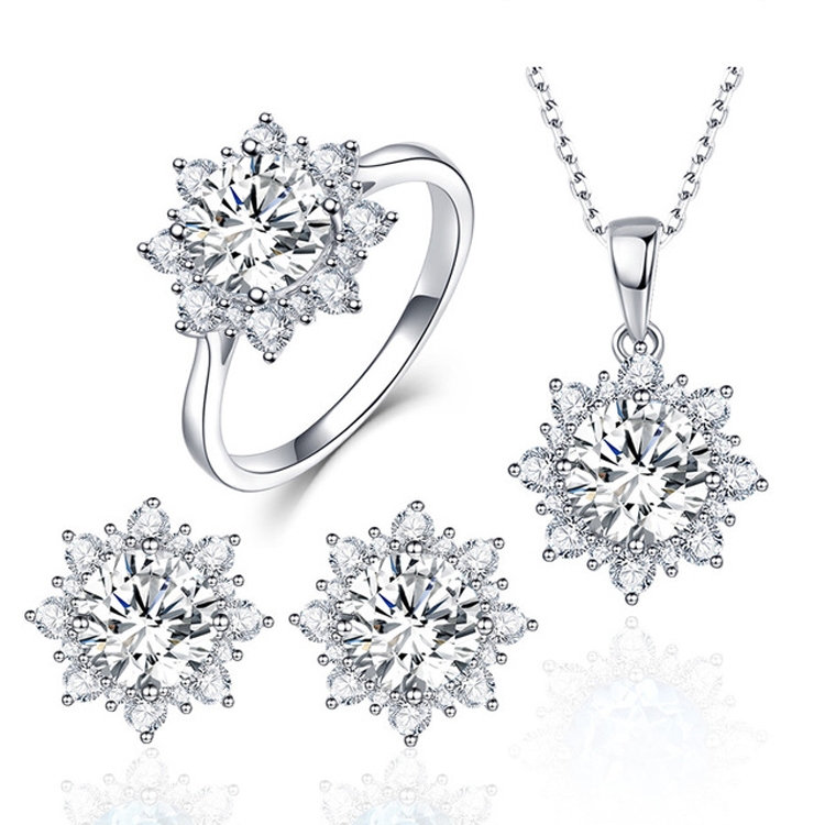 

3 PCS/Set Snow Shape Gemstone Jewelry Set For Women, Ring Size:10(White)