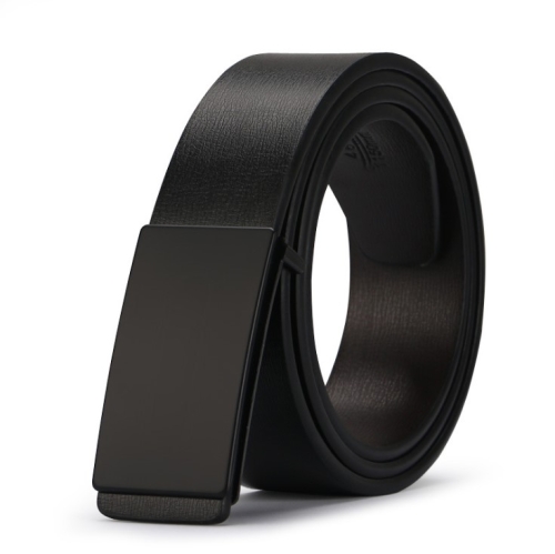 

Men's Leather Belt Strap Smooth Buckle Vintage Belt, Belt Length:115cm(black plane)