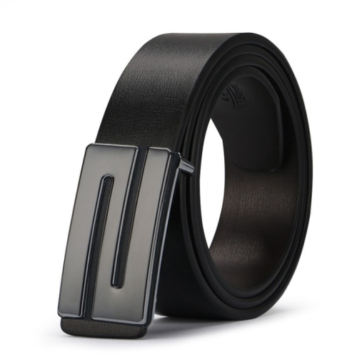 

Men's Leather Belt Strap Smooth Buckle Vintage Belt, Belt Length:115cm(black Z plane)