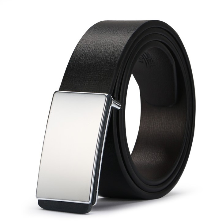 

Men's Leather Belt Strap Smooth Buckle Vintage Belt, Belt Length:120cm(silver plane)