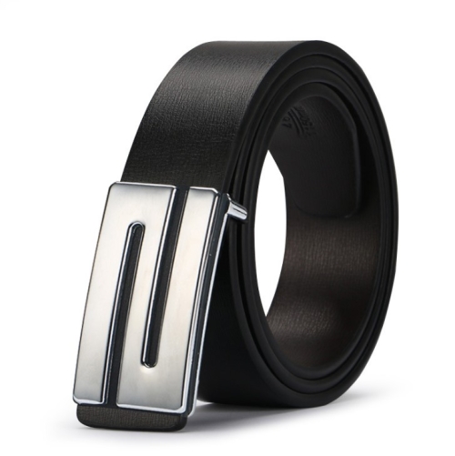 

Men's Leather Belt Strap Smooth Buckle Vintage Belt, Belt Length:125cm(silver Z plane)