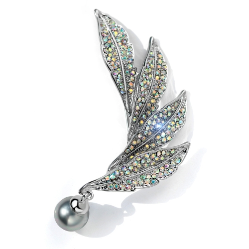 

Vintage Style Colorful Crystal Pearl Feather Brooch Sliver Pins Brooches(银色)