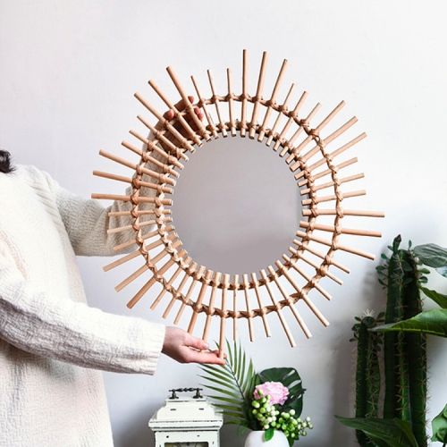 

Creative Art Decoration Round Mirror Living Room Wall Hanging Mirror, Style:Rattan decorative mirror primary color