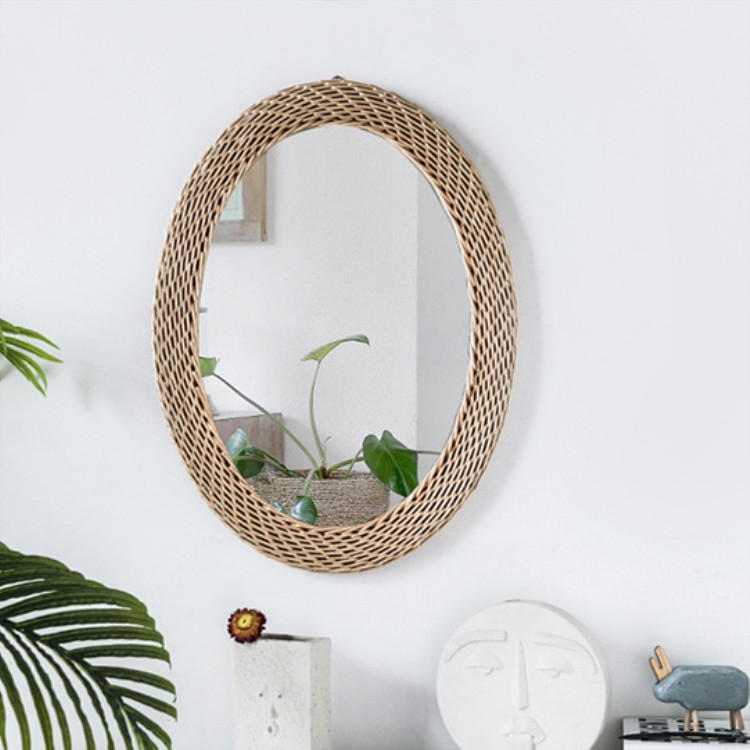 

Creative Art Decoration Round Mirror Living Room Wall Hanging Mirror, Style:Rattan elliptical mirror L