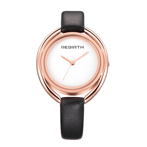 

REBIRTH RE028 Women Watch Ultra-simple Double-shell Quartz Waterproof Leather Belt Watch(Black rose gold)