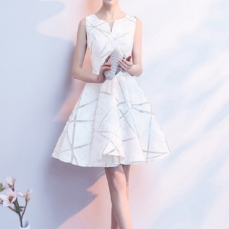 

Short Autumn Party Banquet Dress, Size:XS(White Sleeveless)