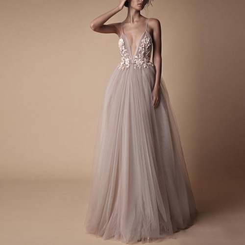 

Sexy Prom Deep V-neck Backless Dress, Size:S(Khaki)