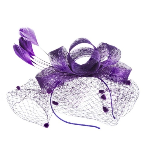 

Vintage Bow Veil Feather Headdress Bridal Wedding Accessories(Purple)