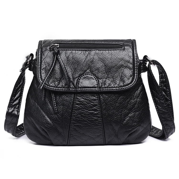 

Women Messenger Bags Soft Washed PU Leather Bag Fashion Female Purses and Handbag 25cmX3cmX22cm(Black)