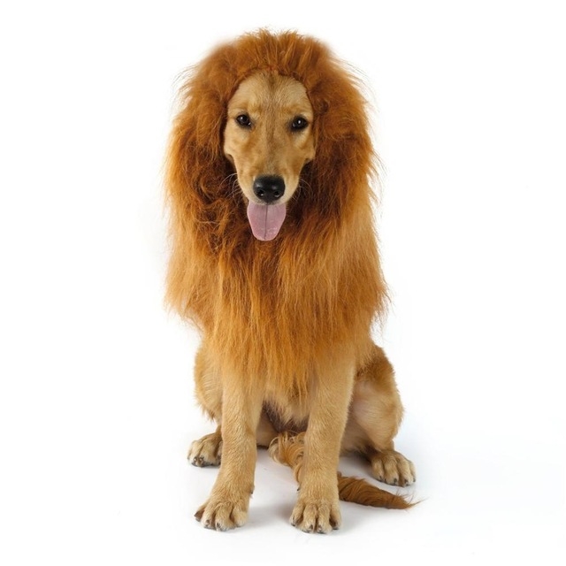 

Fancy Dress Up Pet Costume Halloween Clothes Dogs Lion Mane Wig(Light brown without ears)