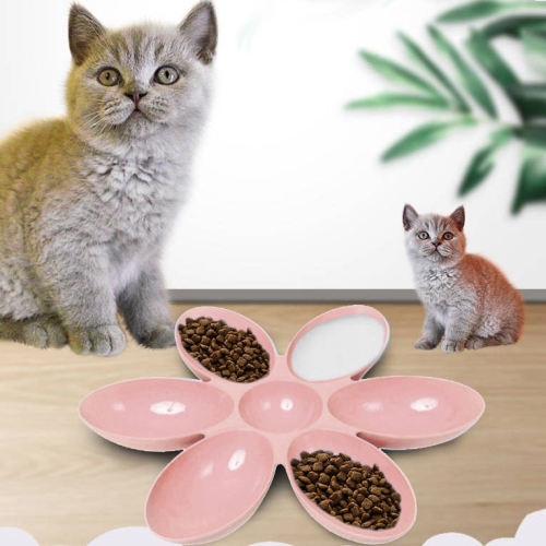 

Cat and Dog Bowl Teddy Short Rice Bowl Family Pets Six-sided Petal Type Pet Supplies(Pink)